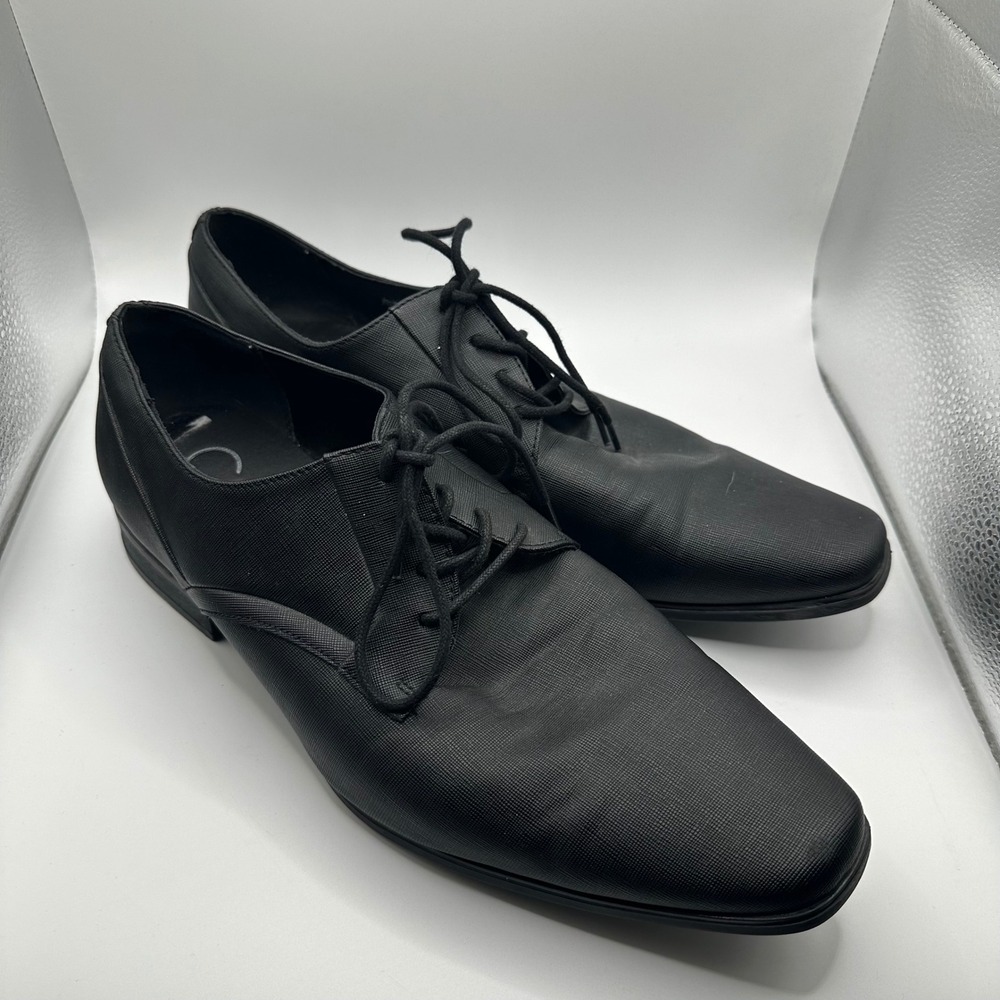 Calvin Klein Benton 2 Black Textured Square Toe Lace Up Dress Shoes Mens 12